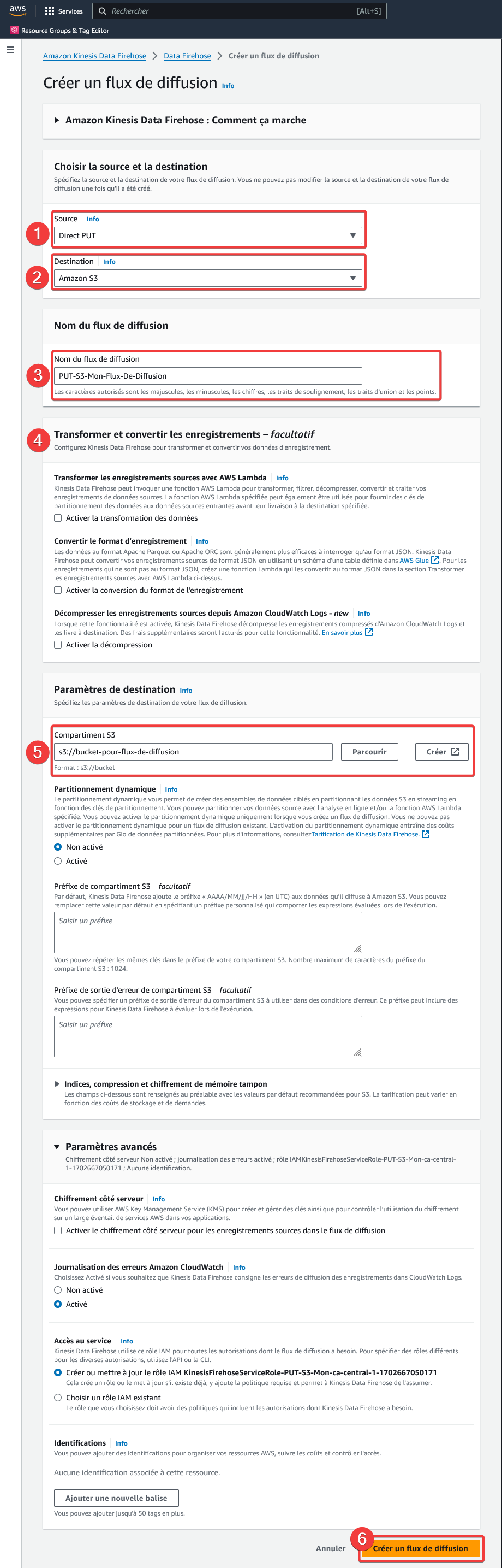 AWS - Kinesis Data Firehose - Créer un flux de diffusion