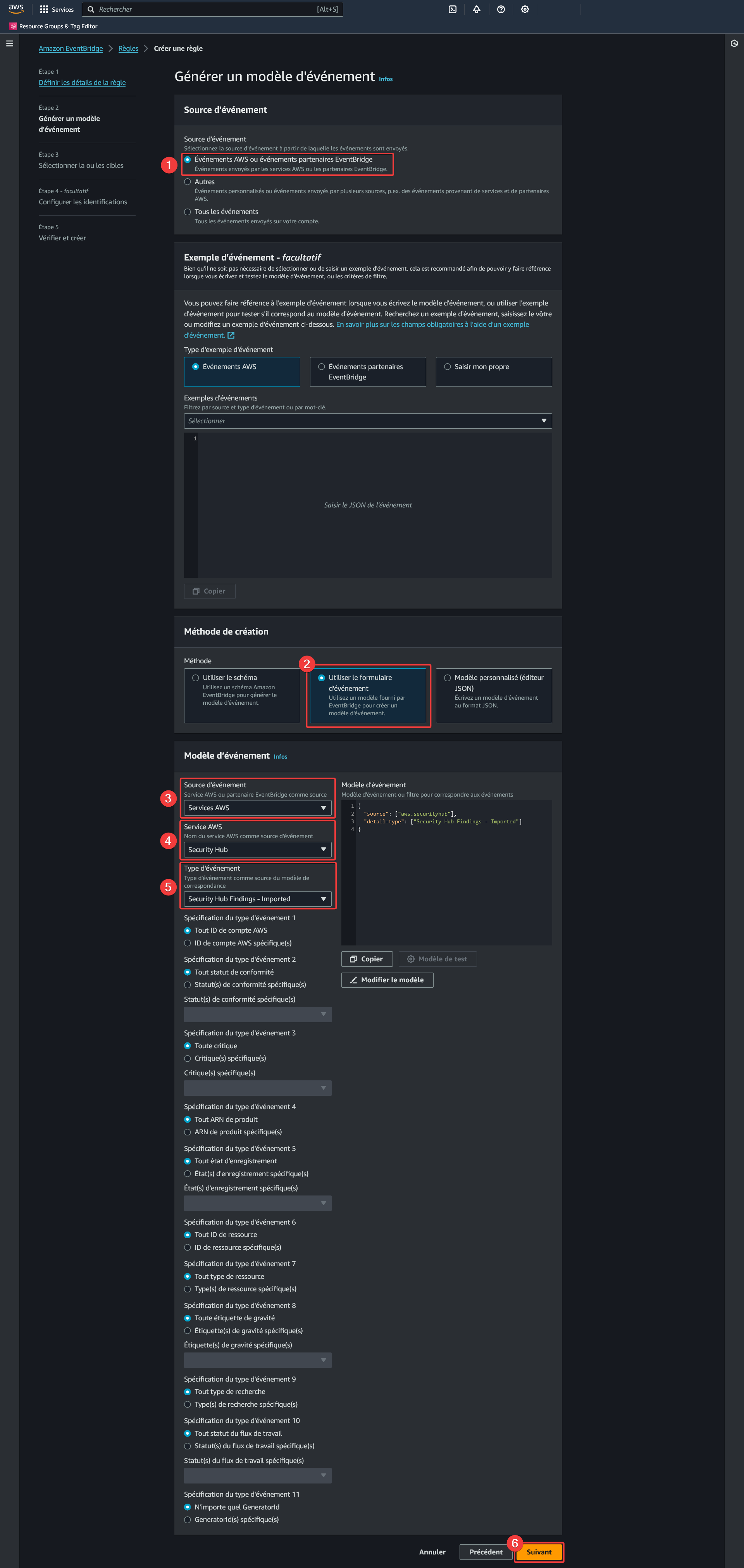 AWS - Amazon EventBridge - Règles - Créer une règle - Générer un modèle d'événement