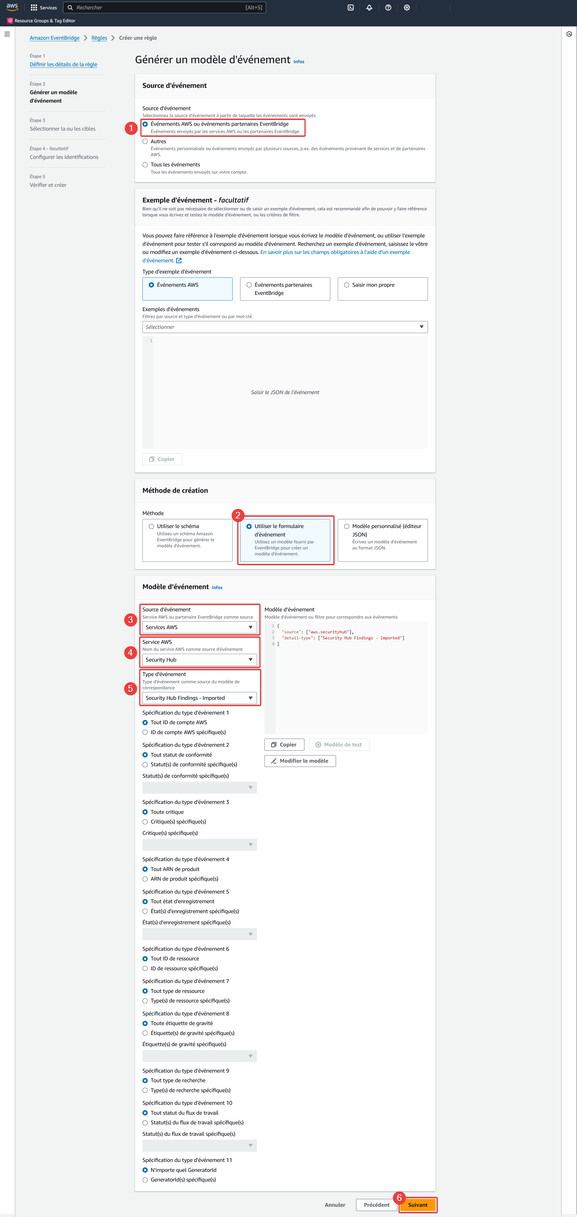 AWS - Amazon EventBridge - Règles - Créer une règle - Générer un modèle d'événement