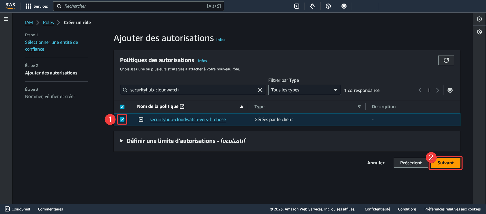 AWS - IAM - Rôles - Créer un rôle - Ajouter des autorisations