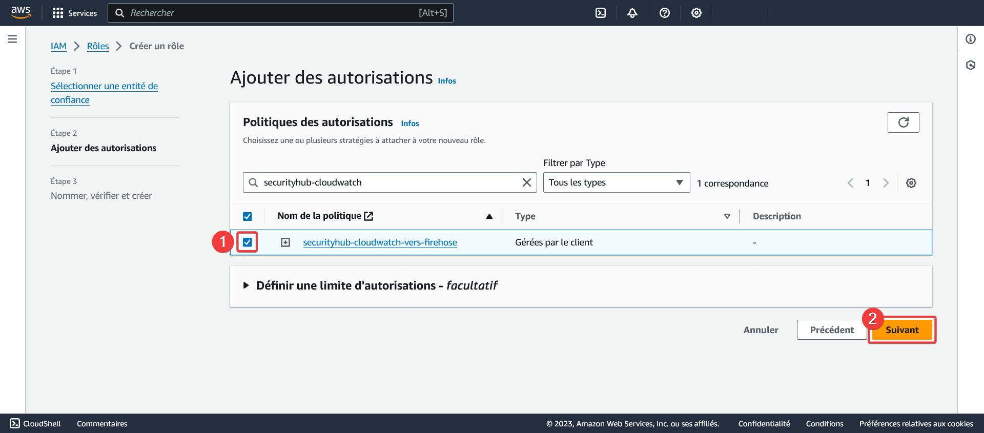 AWS - IAM - Rôles - Créer un rôle - Ajouter des autorisations