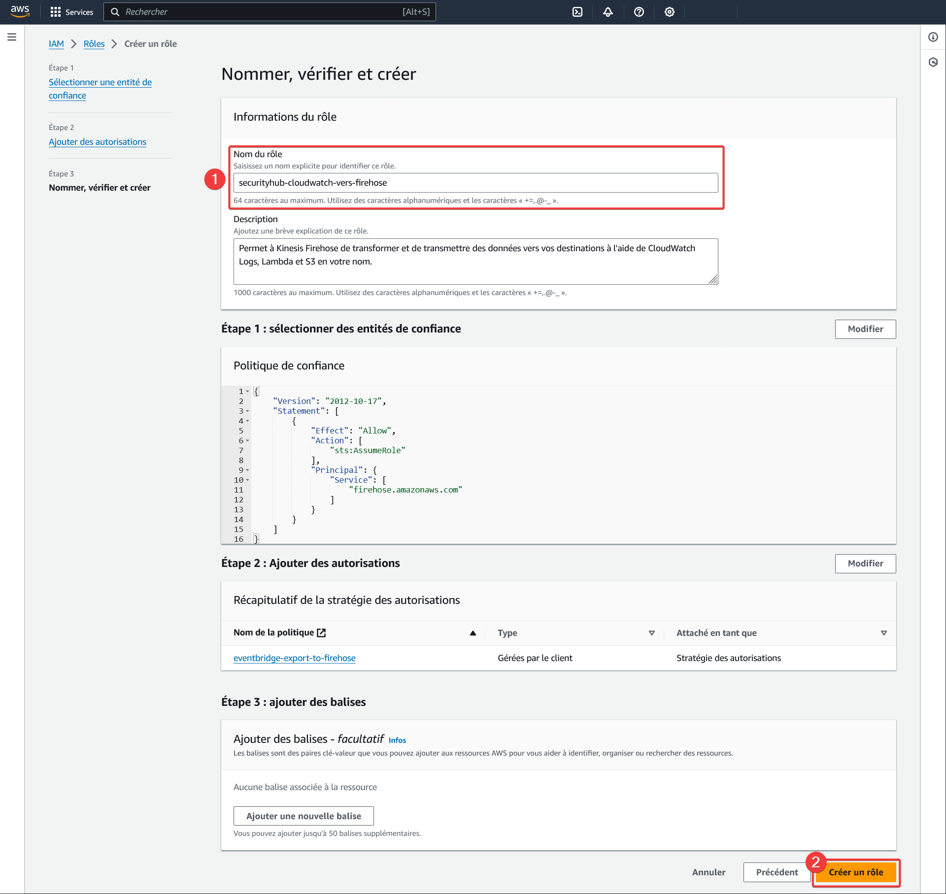 AWS - IAM - Rôles - Créer un rôle - Nommer, vérifer et créer