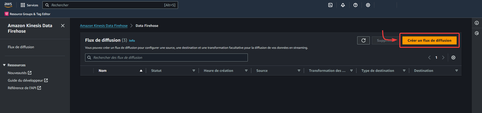 AWS - Kinesis Data Firehose - Créer un flux de diffusion
