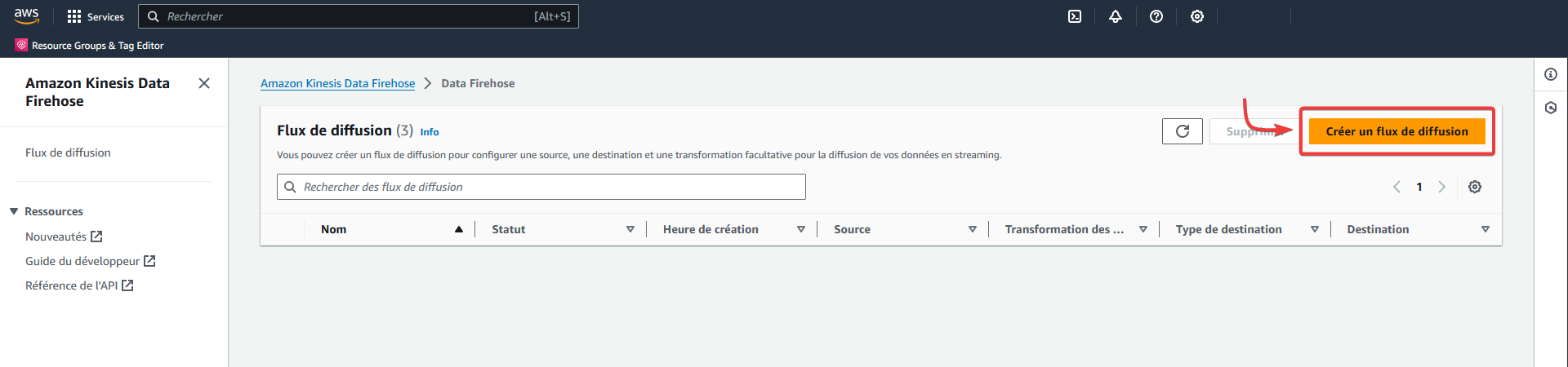 AWS - Kinesis Data Firehose - Créer un flux de diffusion