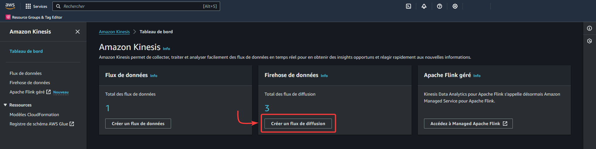 AWS - Kinesis - Créer un flux de diffusion