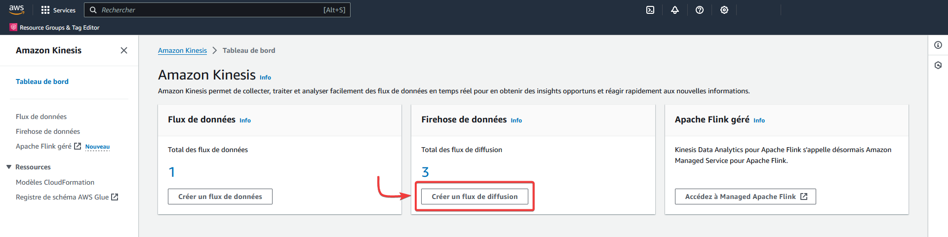 AWS - Kinesis - Créer un flux de diffusion