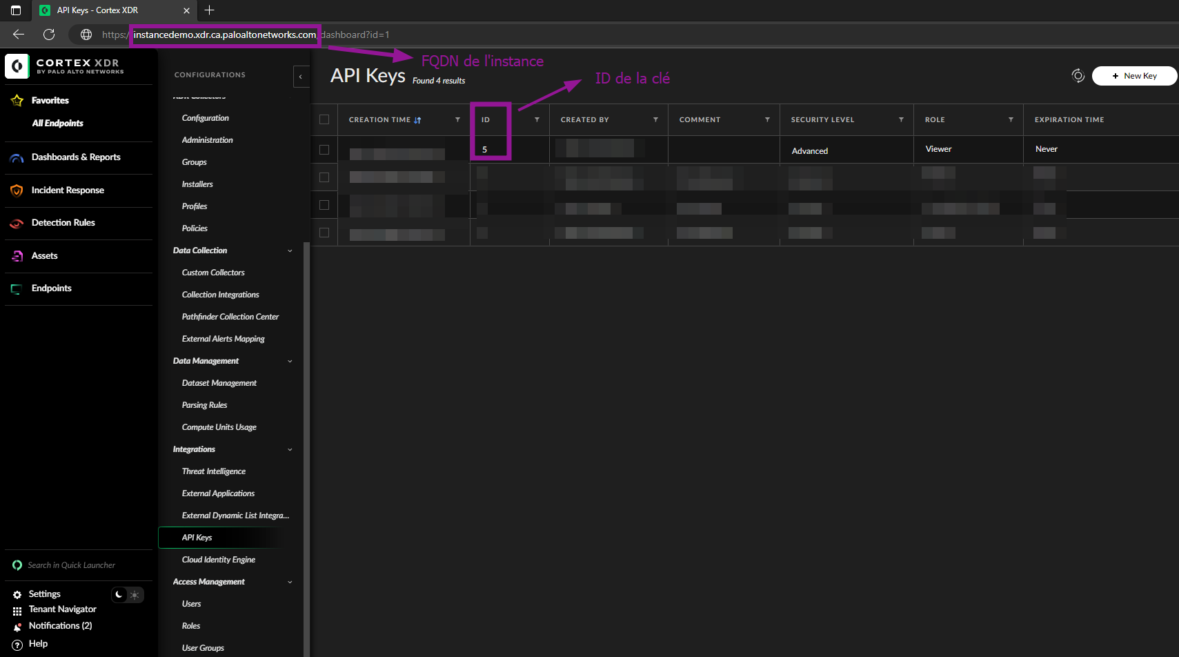 Cortex XDR - Configurations - Integrations - API Keys