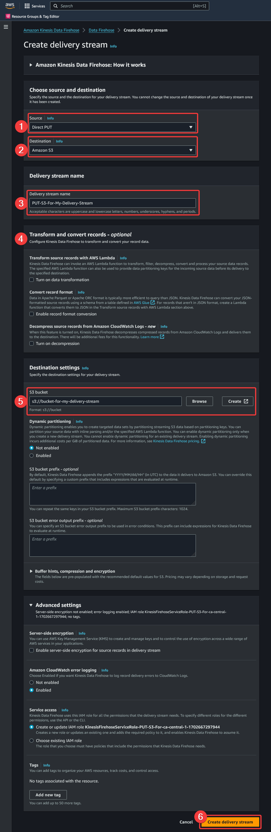 AWS - Kinesis Data Firehose - Create a delivery stream