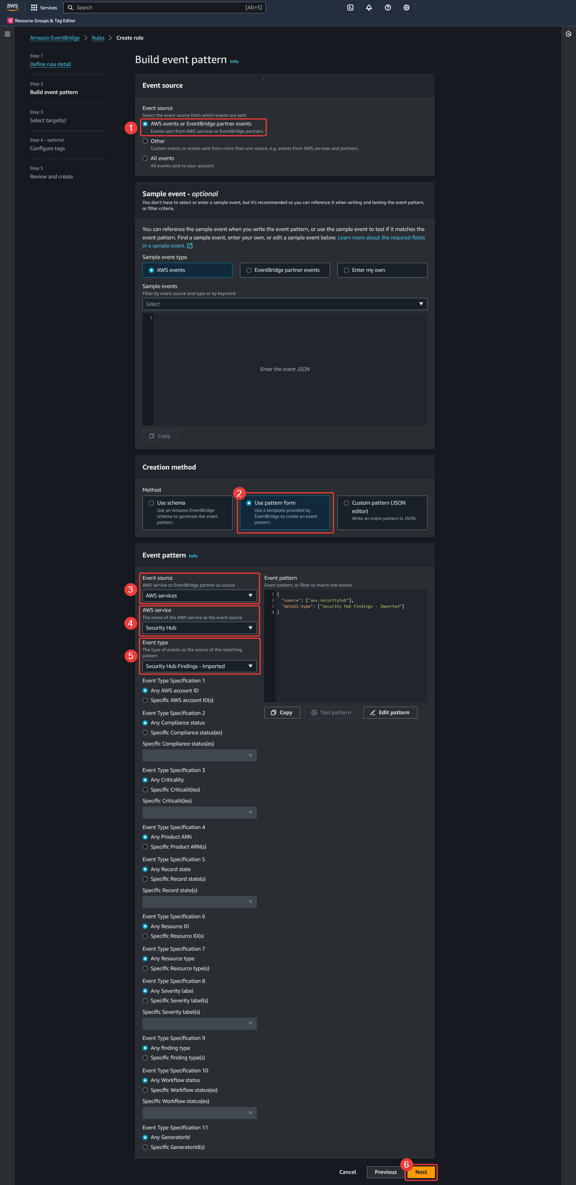 AWS - Amazon EventBridge - Rules - Create rule - Build event pattern