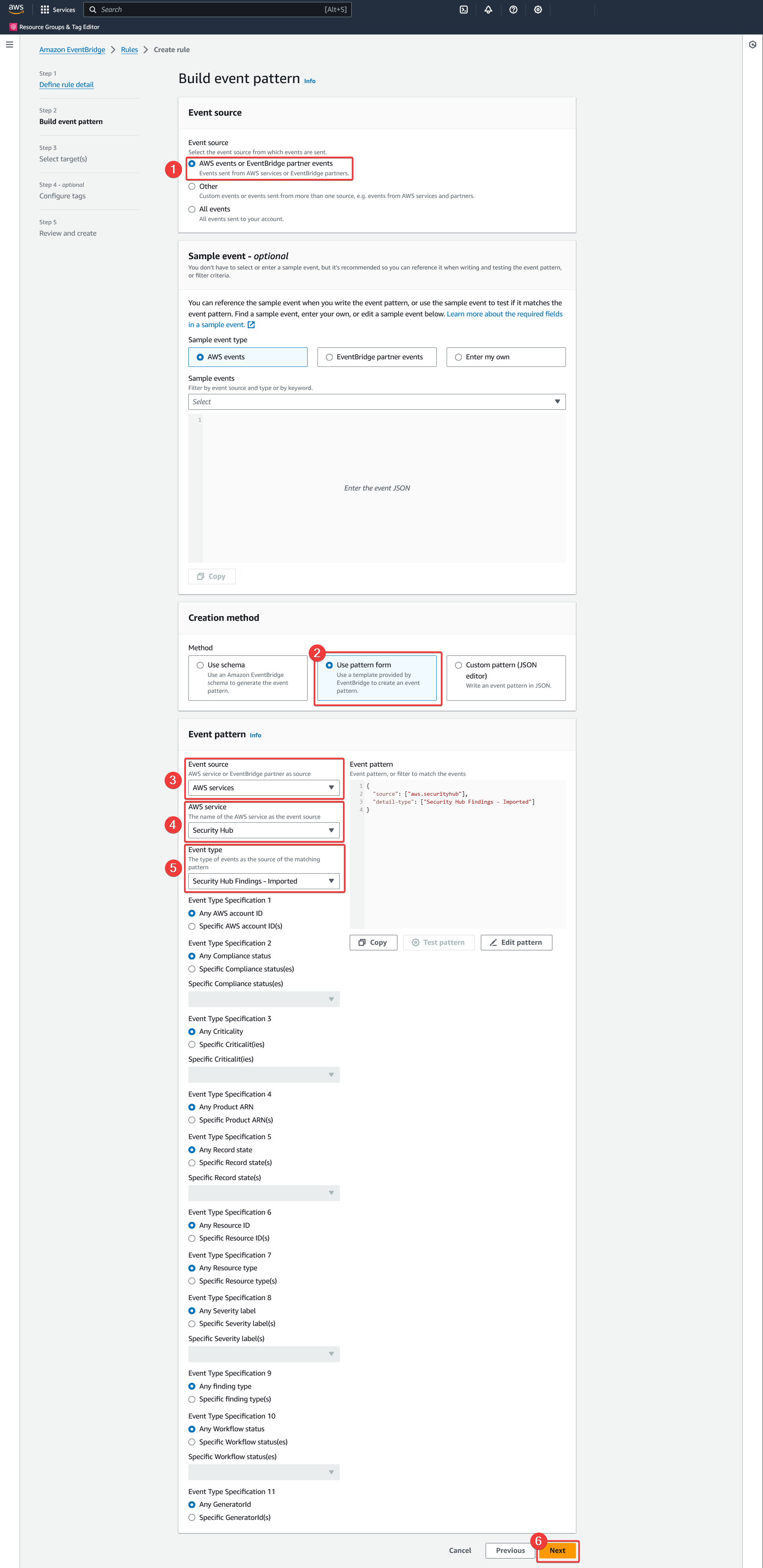 AWS - Amazon EventBridge - Rules - Create rule - Build event pattern