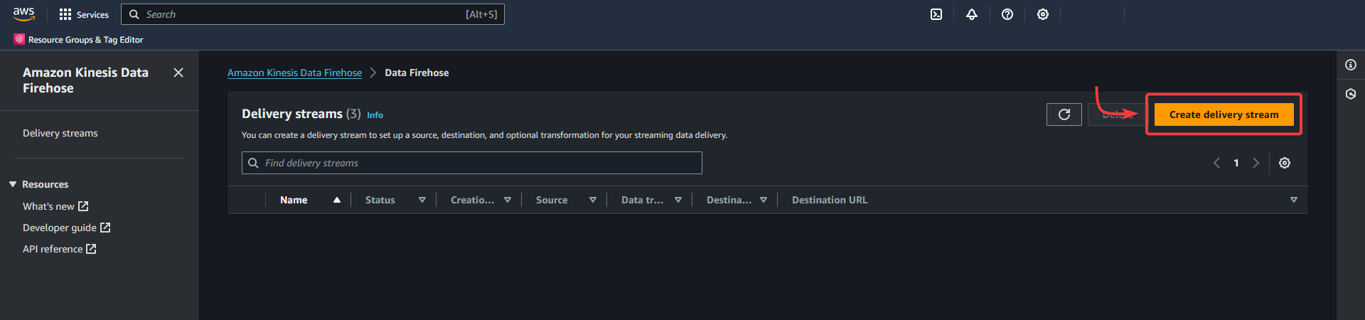 AWS - Kinesis Data Firehose - Create delivery stream