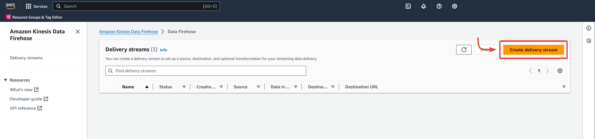 AWS - Kinesis Data Firehose - Create delivery stream