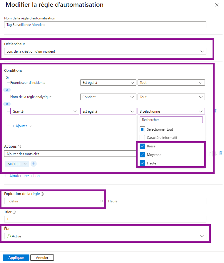 Azure - Microsoft Sentinel - Instance - Créer une nouvelle règle d'automatisation